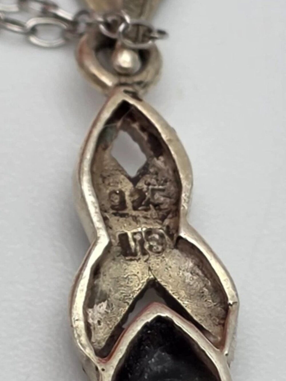 925 Sterling Silver Onyx Marcasite Pendant Necklace 18.5" 27mm Vintage - Picture 8 of 10